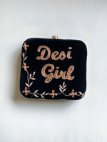 Load image into Gallery viewer, Velvet black “Desi girl” clutch