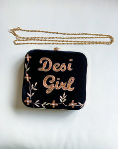 Velvet black “Desi girl” clutch